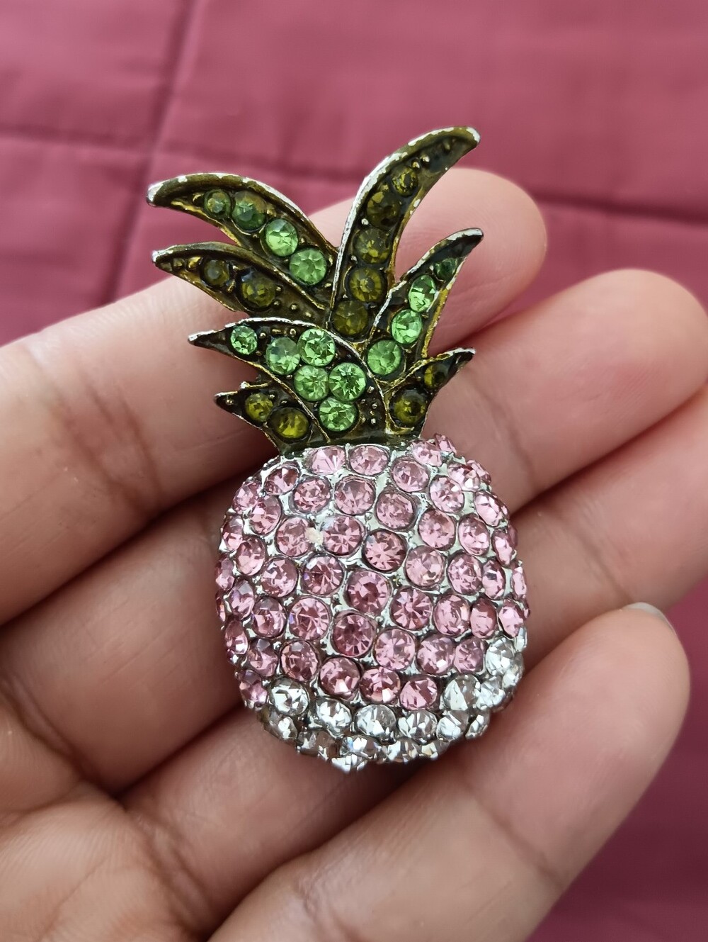 Crystal Pineapple Brooch in Pink and Green